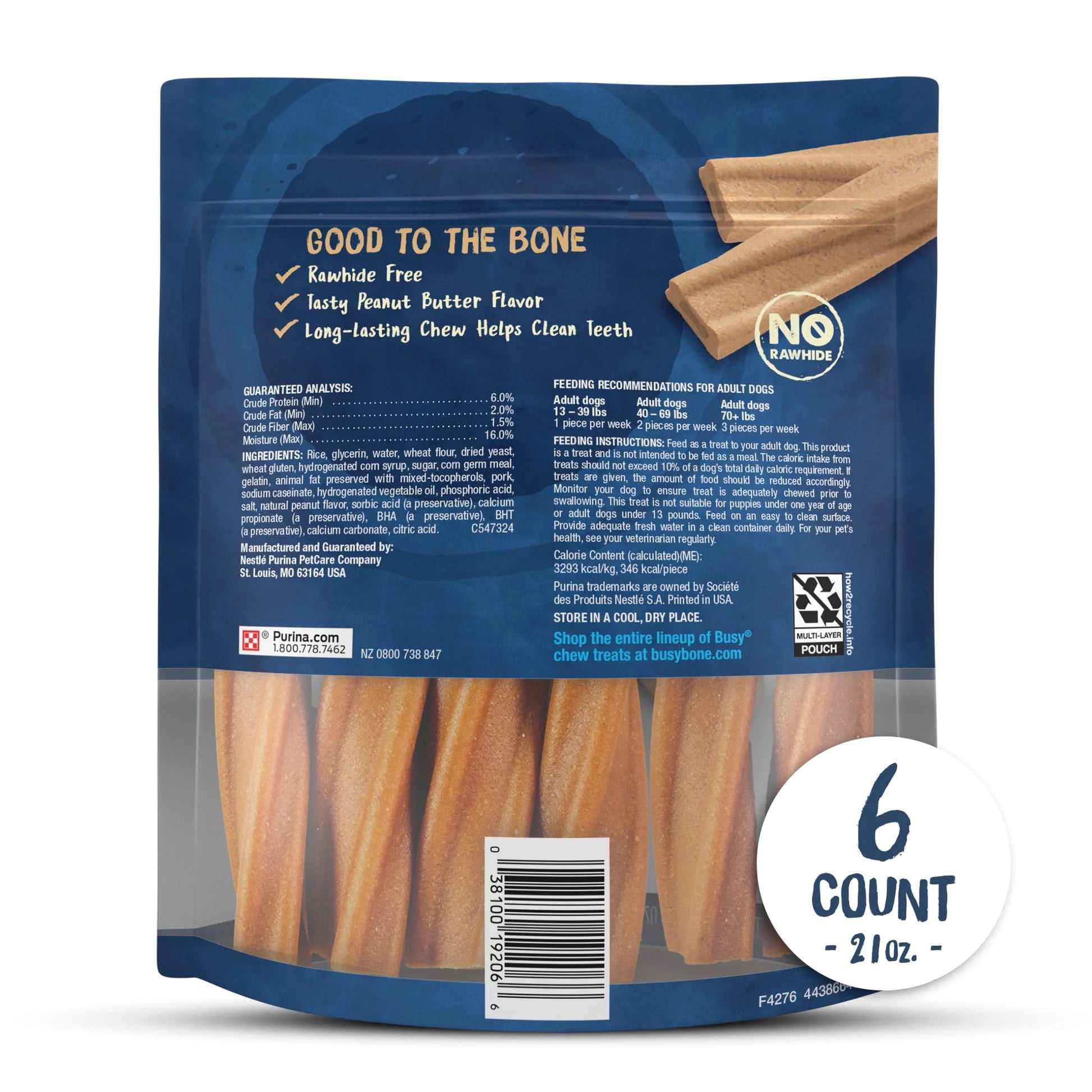 Purina  Small & Medium Dog Treats with Natural Peanut Butter Chews, 21 Oz Pouch (6 Count)