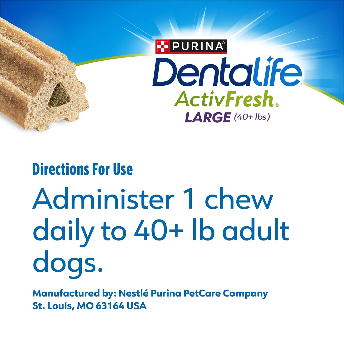 Purina  Activefresh Large Dog Treats Dental Chews with Chicken, 35 Oz Pouch, 2 Packs (30 Count)