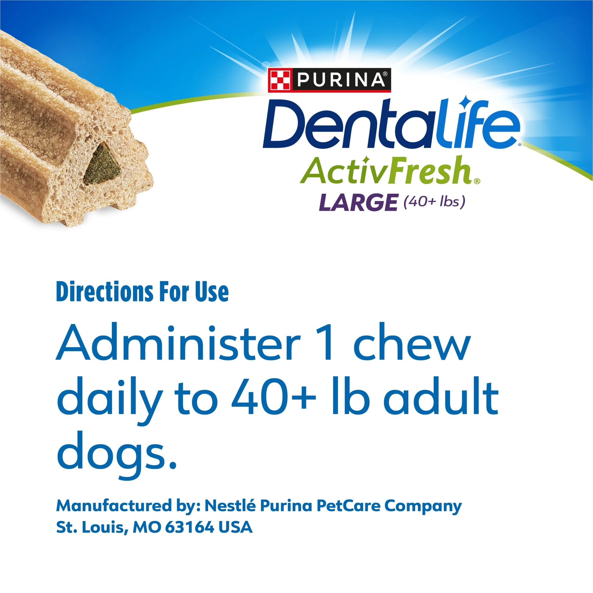 Purina  Activefresh Large Dog Treats Dental Chews with Chicken, 35 Oz Pouch, 2 Packs (30 Count)
