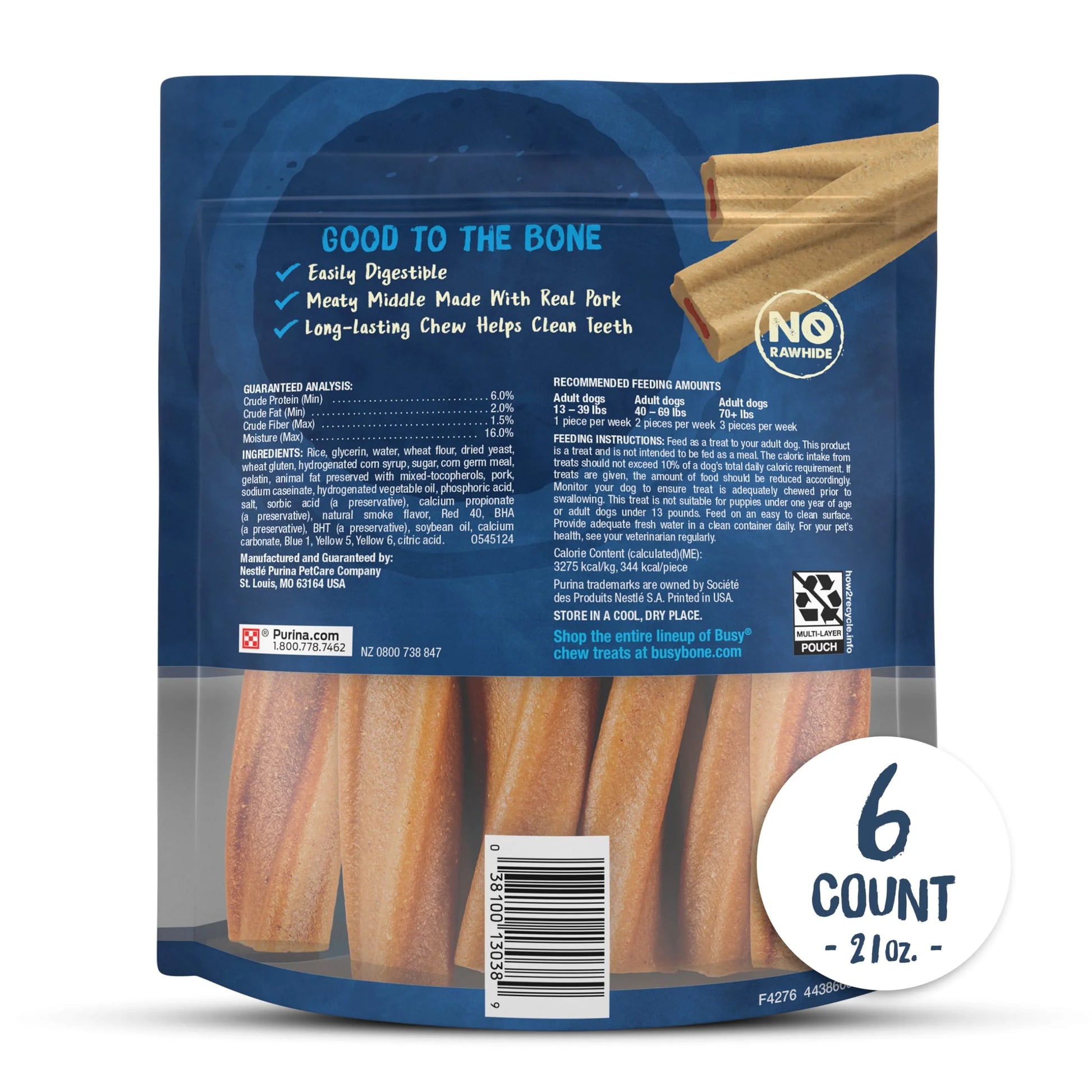 Purina  30-70+ Lbs Dog Treats Original Pork, Long-Lasting Chews, 21 Oz Pouch (6 Count)