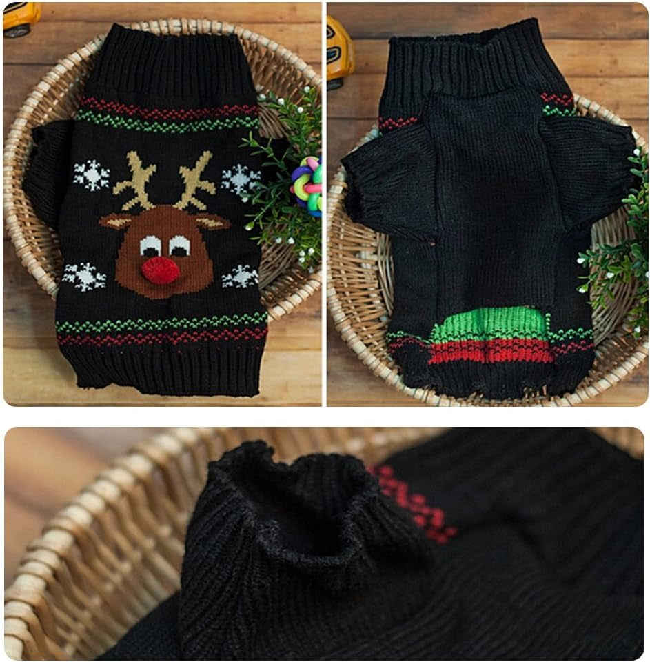 Pet Holiday Festive Deer Reindeer Cat Sweater Dog Sweater Winter Clothing Teddy Poodle Autumn Winter Clothes Pet Clothes Dog Clothes (Red Nose, X-Small)