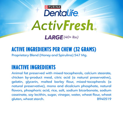 Purina  Activefresh Large Dog Treats Dental Chews with Chicken, 35 Oz Pouch, 2 Packs (30 Count)